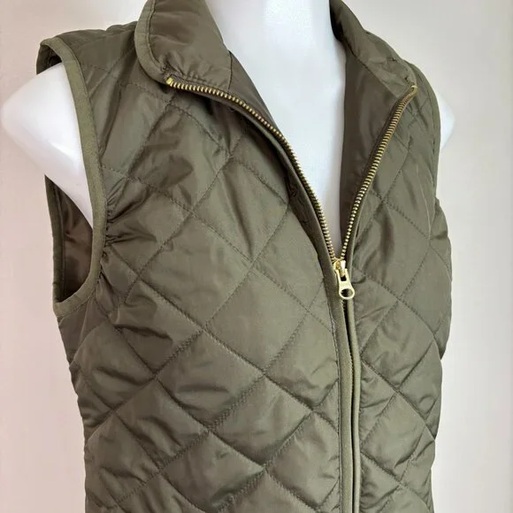Old Navy Quilted Vest XS Olive Green Full-Zip Pockets Women's Jacket - Picture 3 of 12